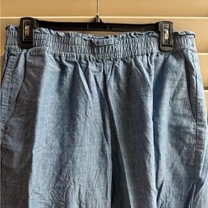 J. Crew Denim-Style Elastic Waist Trousers in Chambray blue.